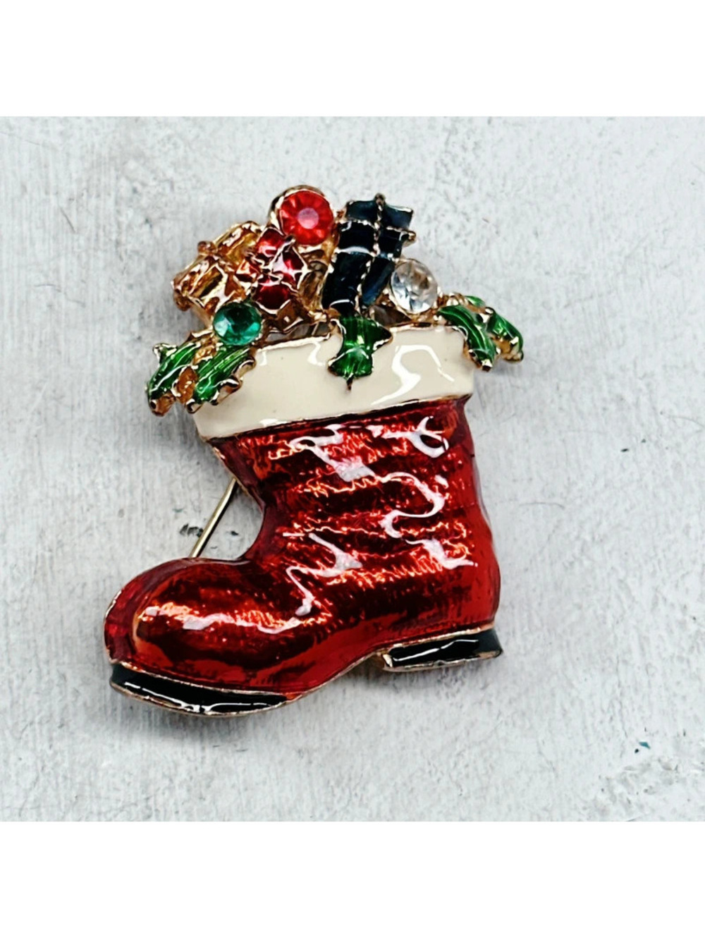 356u. Red Stocking Christmas Brooch Boot